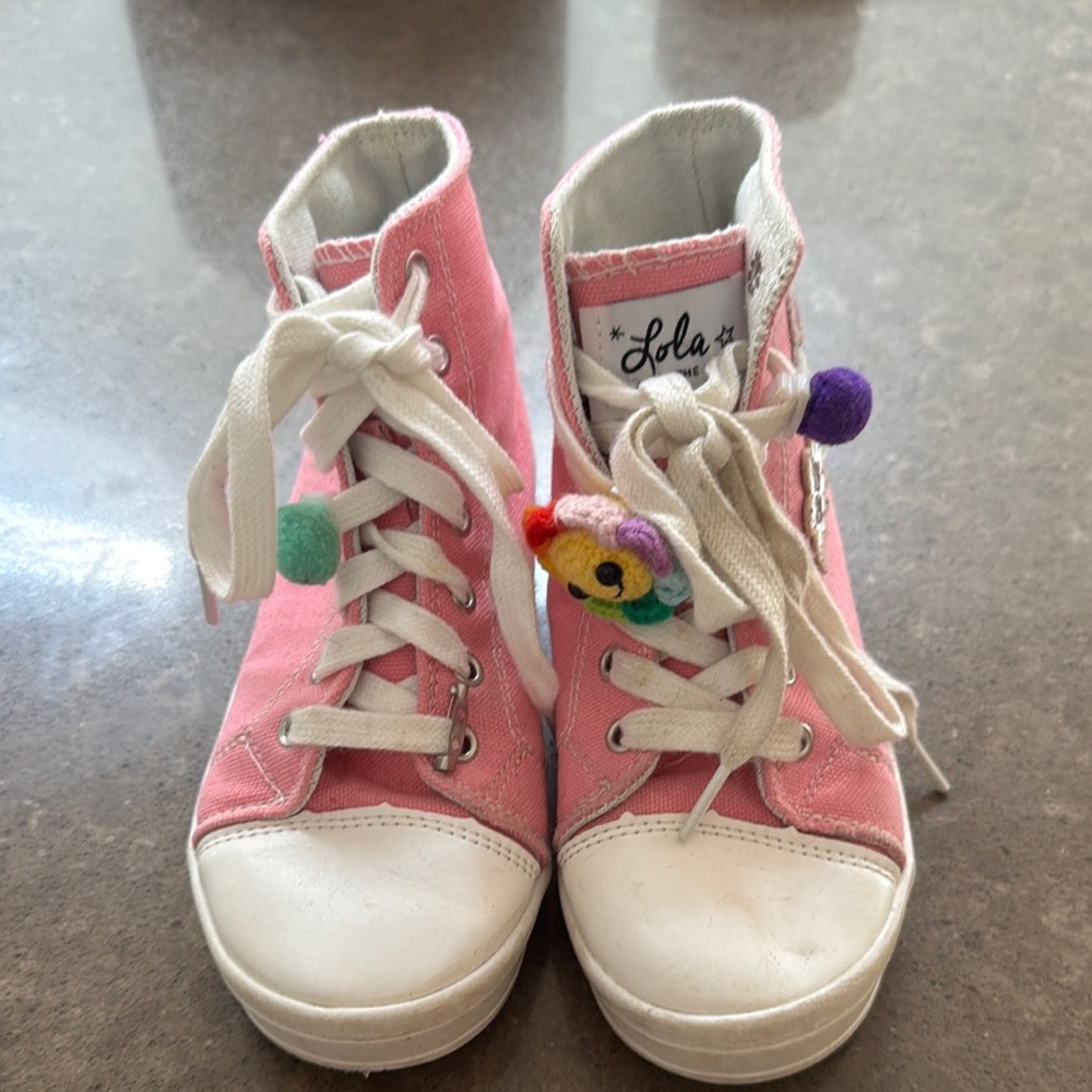 Lola + The Boys Pink High-Top Sneakers with Pom-Poms